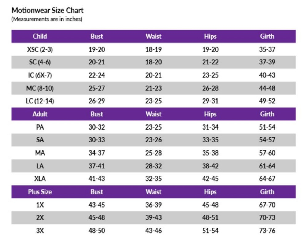 Size From 34/75 To 48/110 Large Size Showing Smaller B/C/D/E/F